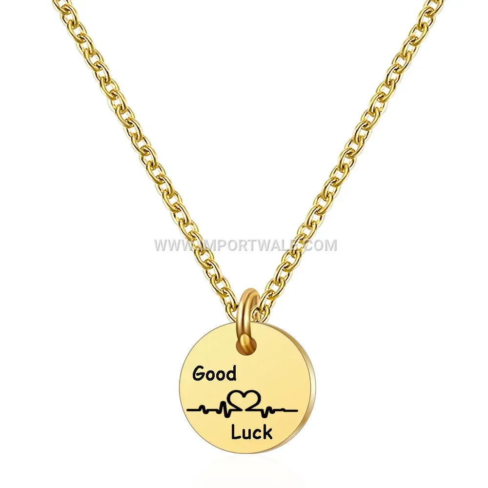 Laser Engraved Circular Stainless Steel Pendant Necklace