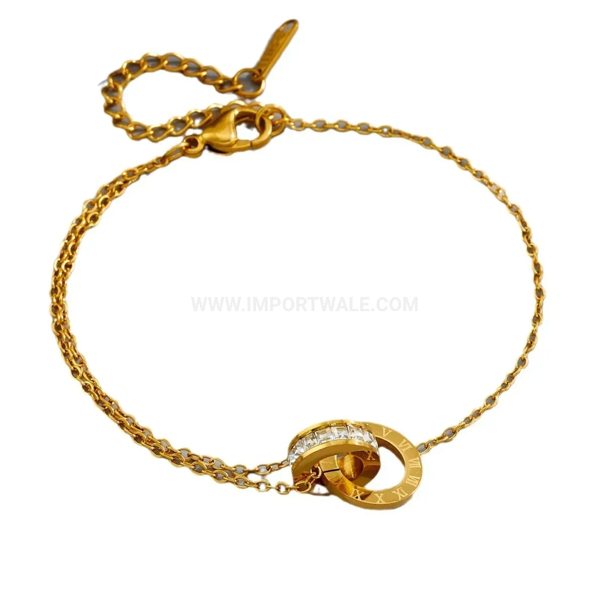 Double Layer Roman Numeral Cubic Zirconia Titanium Steel Bracelet