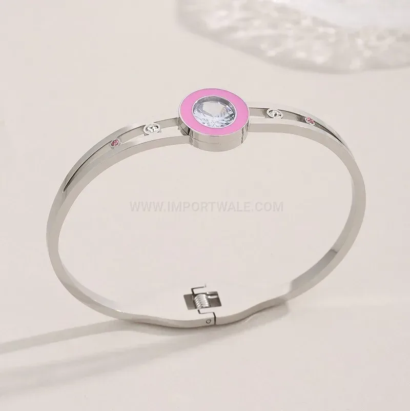 Fashion Roman Numeral Double Zircon Titanium Hinge Bangle