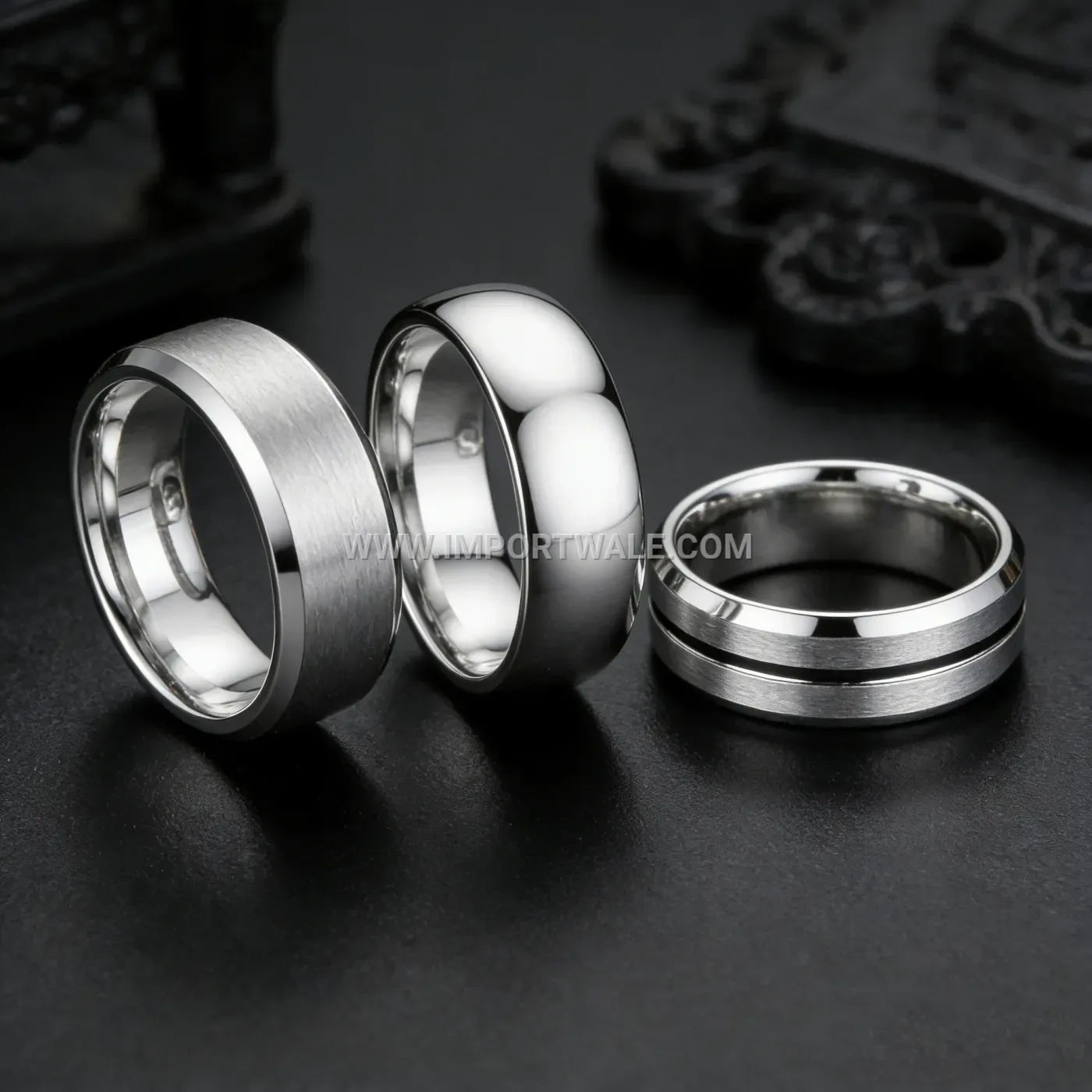Cutout Line Stainless Steel Couple Band Ring