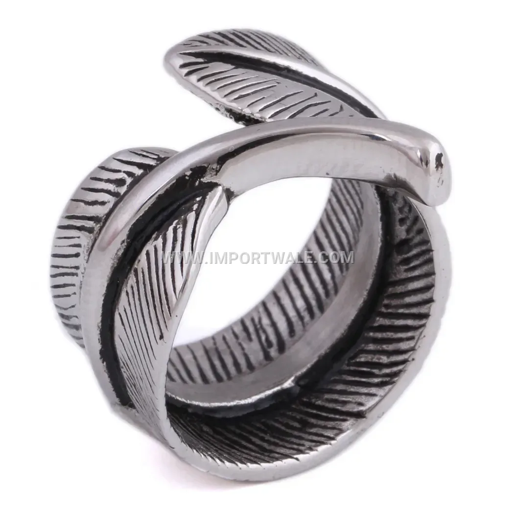Vintage Feather Leaf Stainless Steel Ring