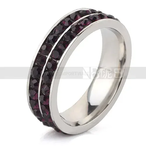 Double Row Crystal Embellished Stainless Steel Ring
