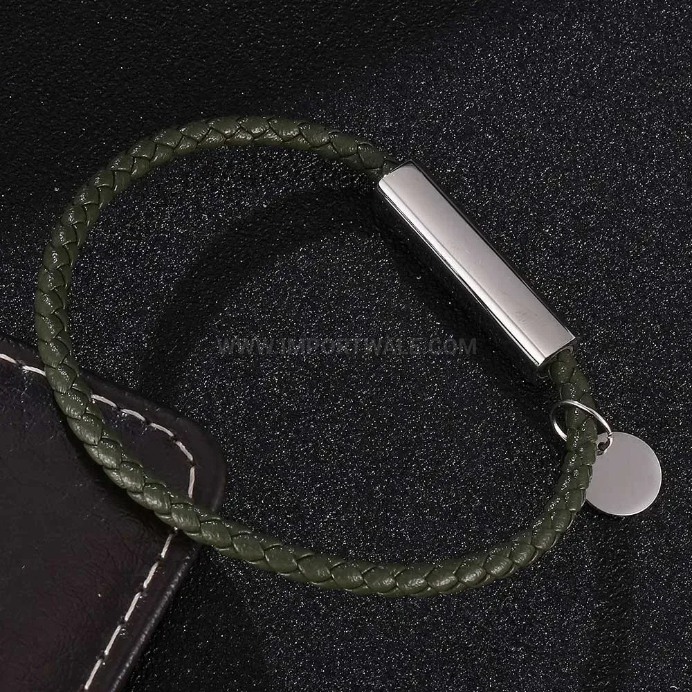 Handcrafted Braided Leather Rope Bracelet with Stainless Steel Clasp