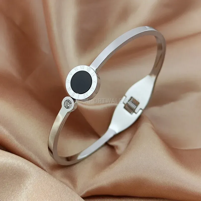 Designer Roman Numeral Black Shell Titanium Steel Cuff Bangle