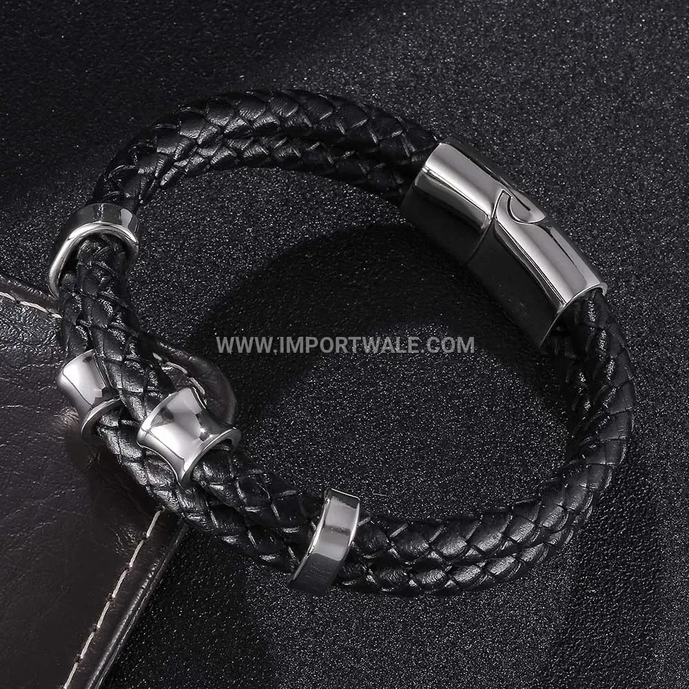 Braided Leather Multi Layer Stainless Steel Magnetic Bracelet