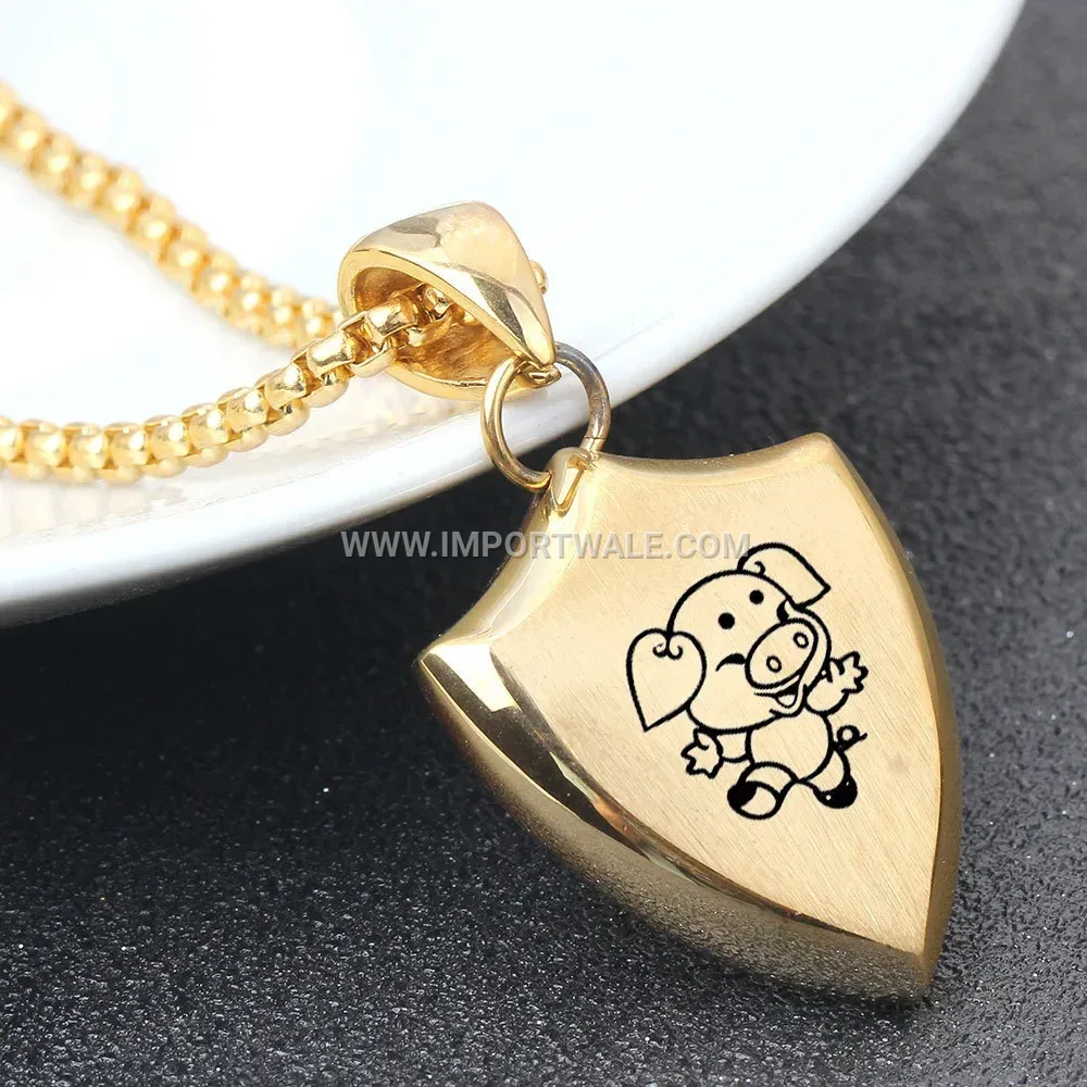 Men's Gold Stainless Steel Zodiac Shield Necklace