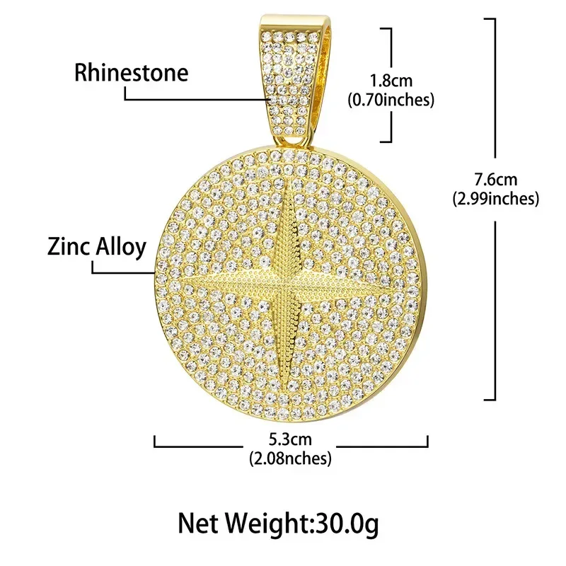 Elegant Iced Out Starburst Disc Alloy Pendant with Large Bail