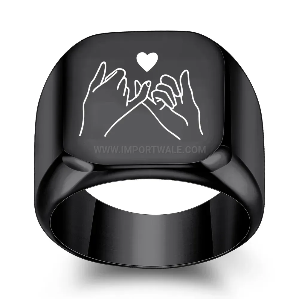 Classic Minimalist Square Holding Hands Heart Stainless Steel Ring