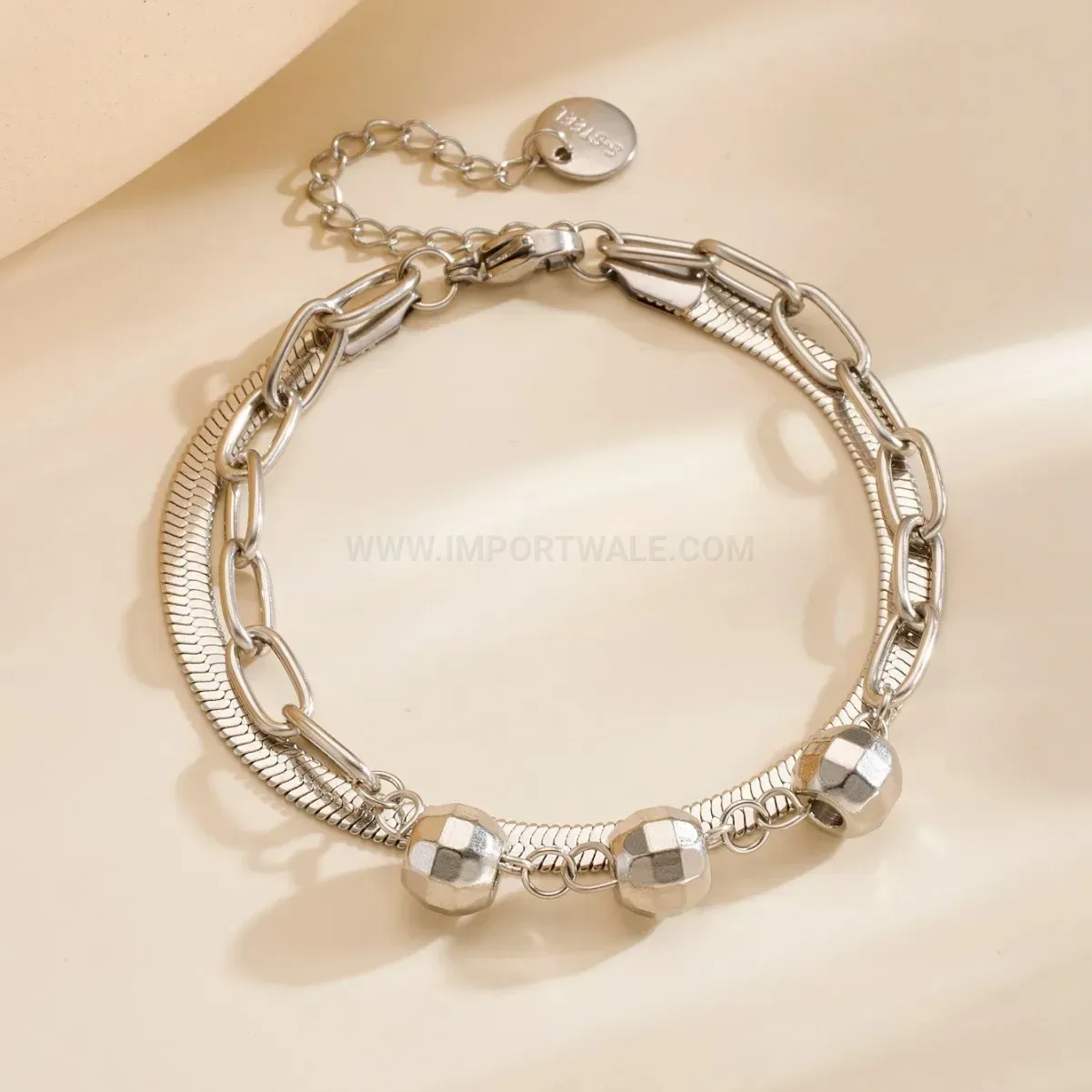 Minimalist Layered Stainless Steel Geometric Chain Bracelet