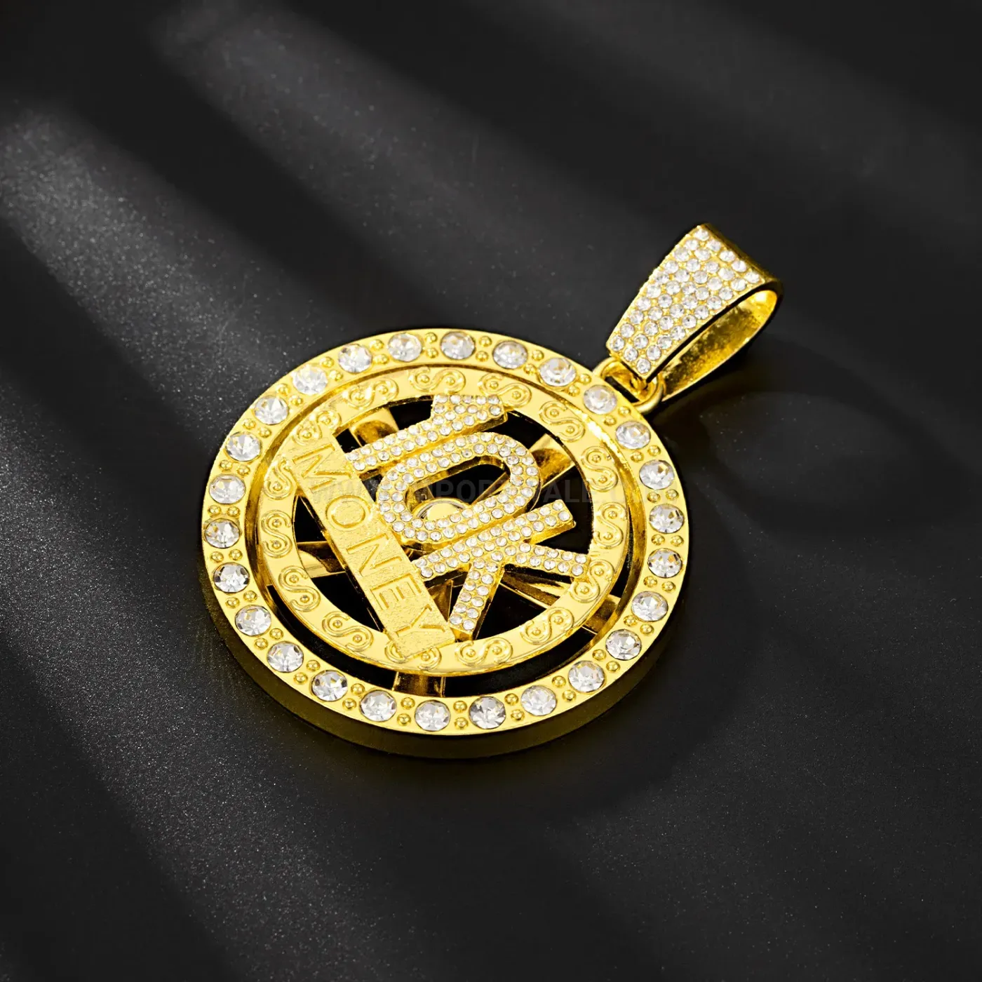 Premium Spinning 10K Money Motif Cuban Chain Pendant Necklace