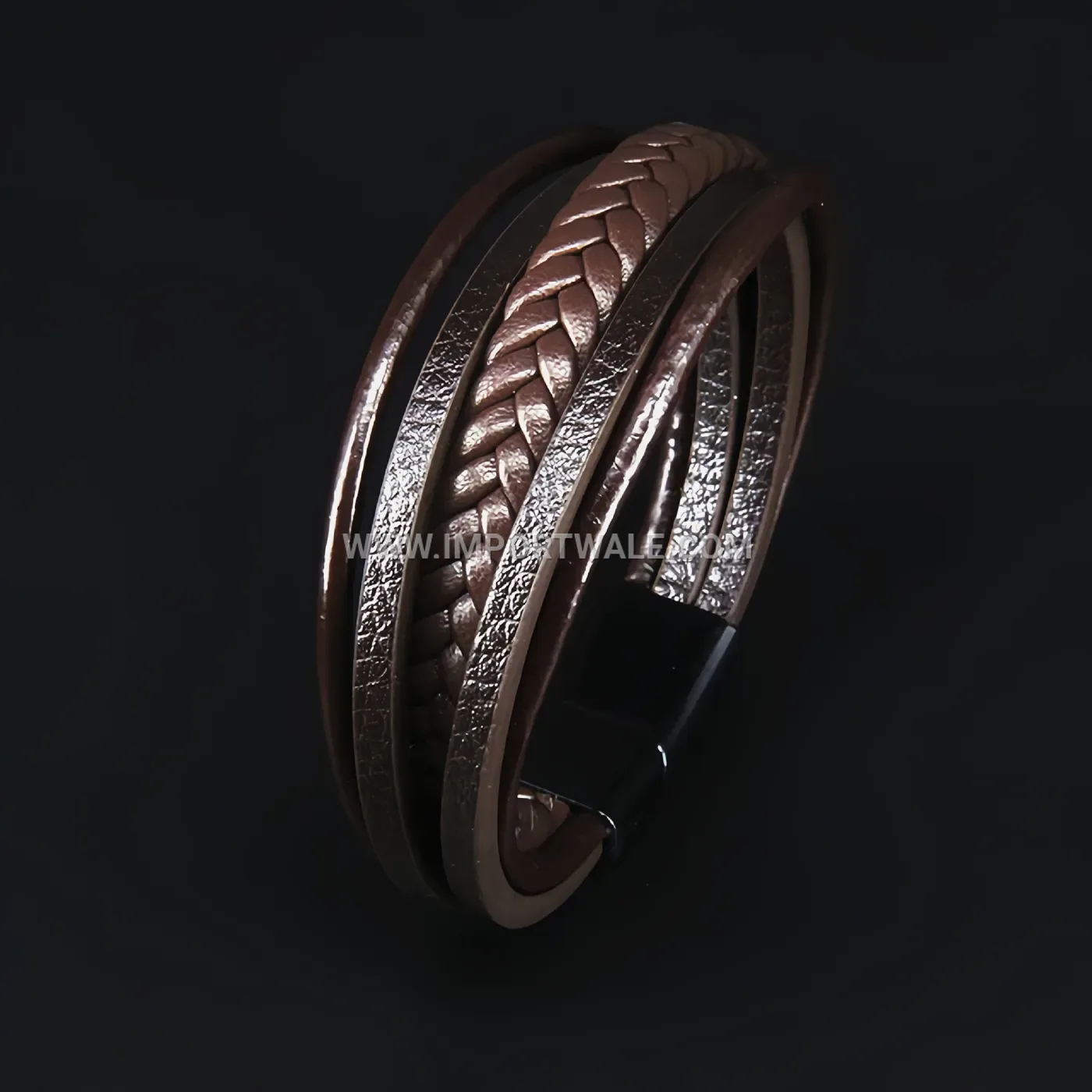 Handmade Multi-Strand Braided Leather Cuff Bracelet with Sleek Metal Clasp