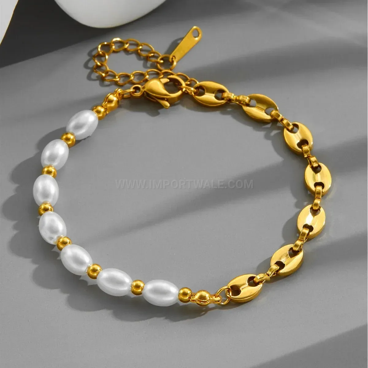 Chic Dainty Titanium Steel Pearl Pig Nose Link Chain Bracelet