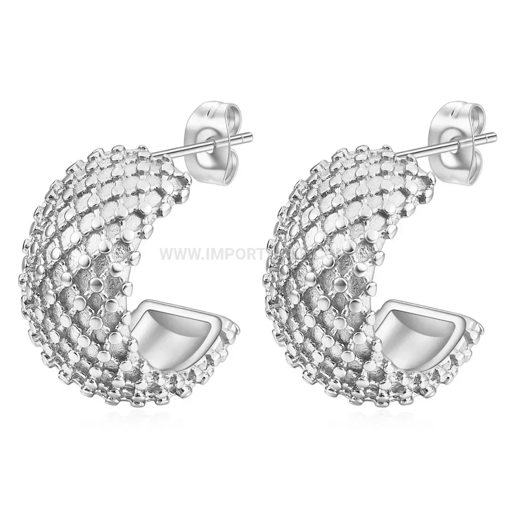 Polka Dot Grid Pattern Stainless Steel C Hoop Earrings