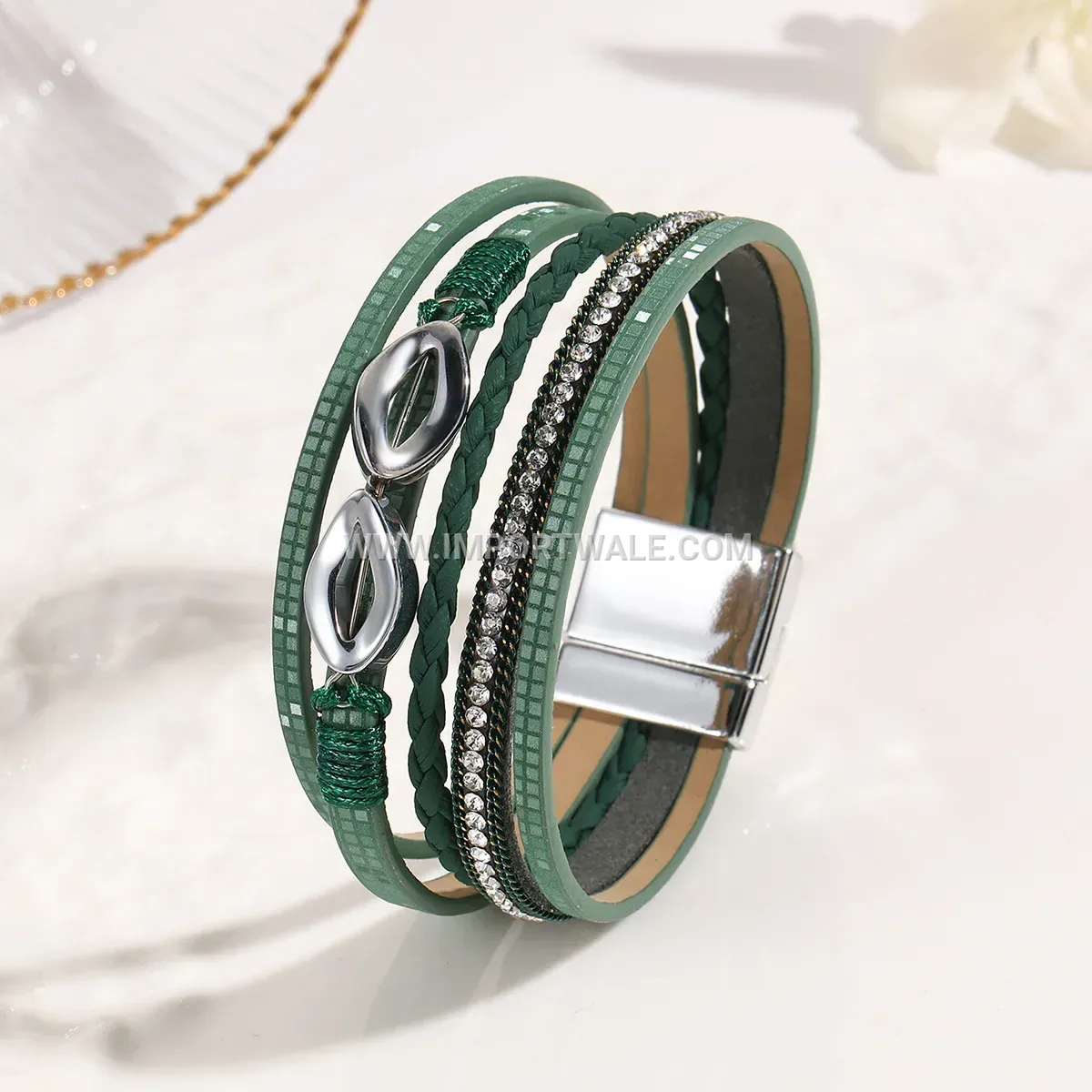 Bohemian Rhinestone Multi Layer Leather Wrap Bracelet