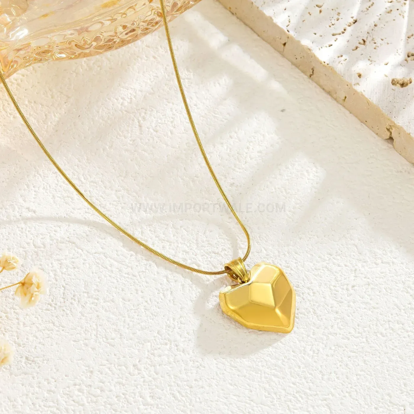 Designer Gold-Plated Stainless Steel Geometric Heart Pendant Necklace