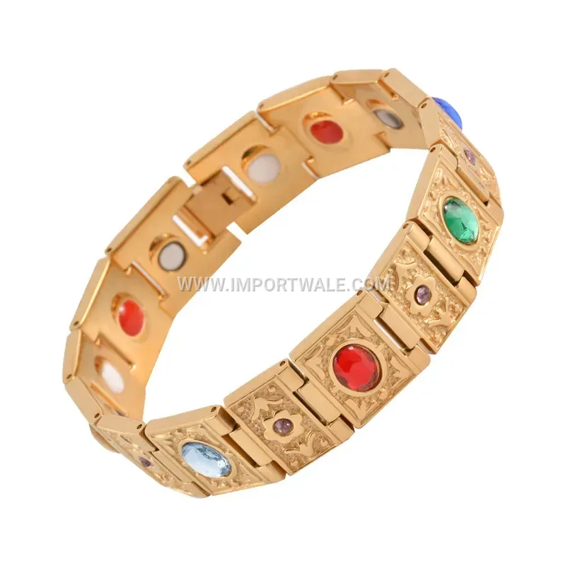 Rhinestone Titanium Steel Magnetic Energy Chain Bracelet