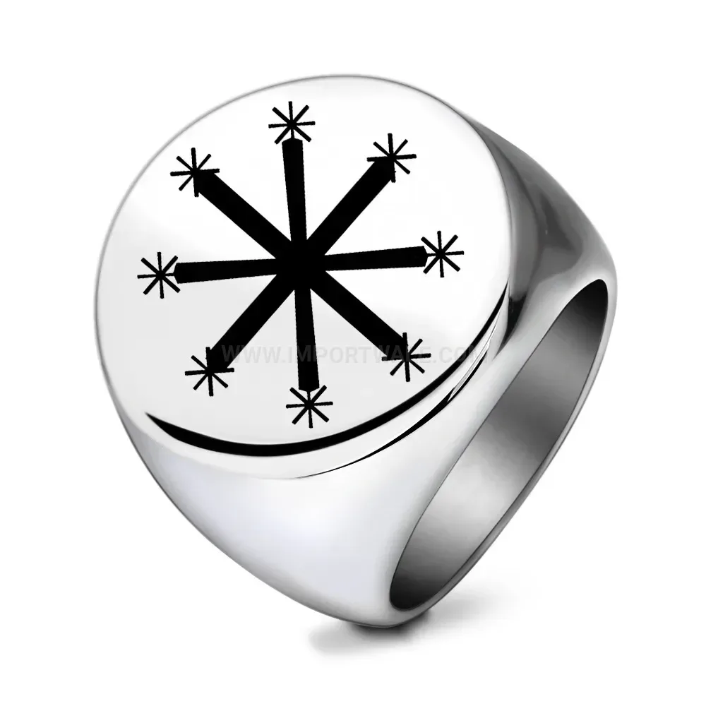 Classic Vintage Octagram Star Engraved Stainless Steel Round Ring