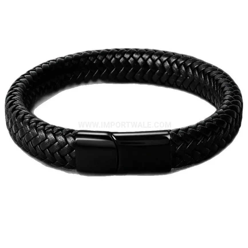 Chic Handcrafted Woven Leather Bracelet with Natural Stone Accent