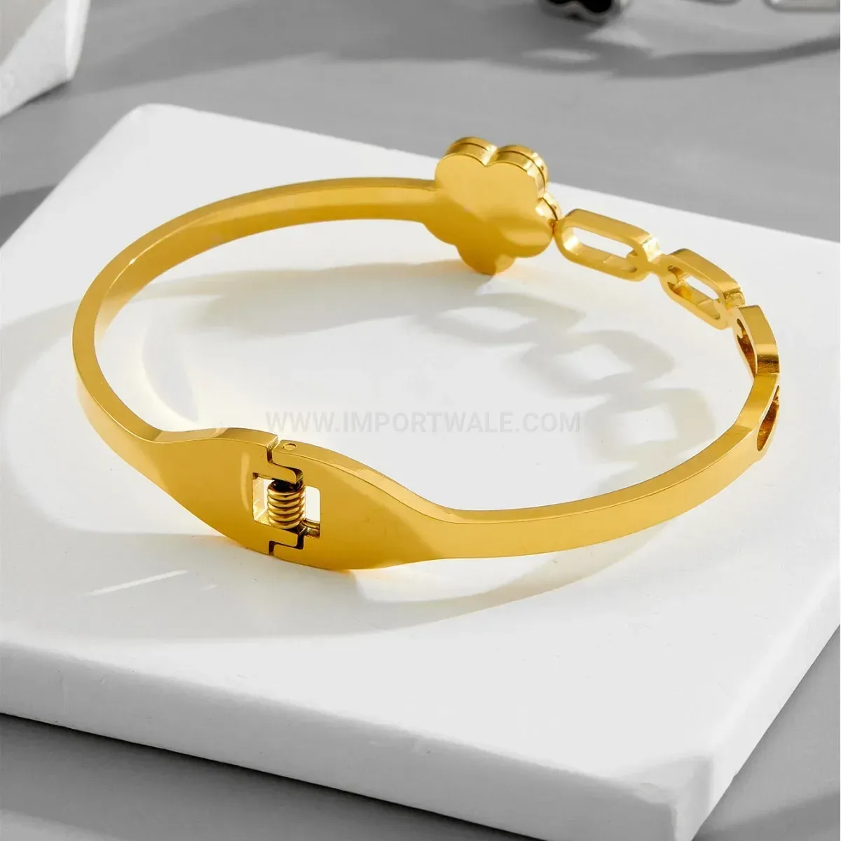 Bold Cutout Floral Stainless Steel Plated Bangle Bracelet