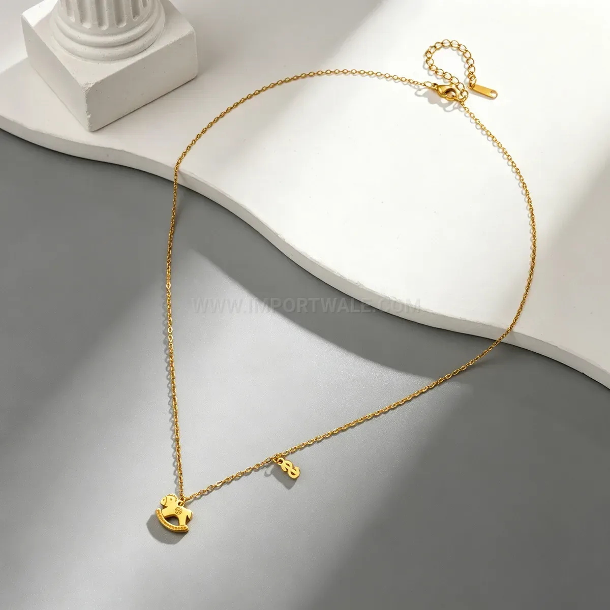 Stylish Gold Tone Stainless Steel Trojan Horse Coin Pendant Necklace