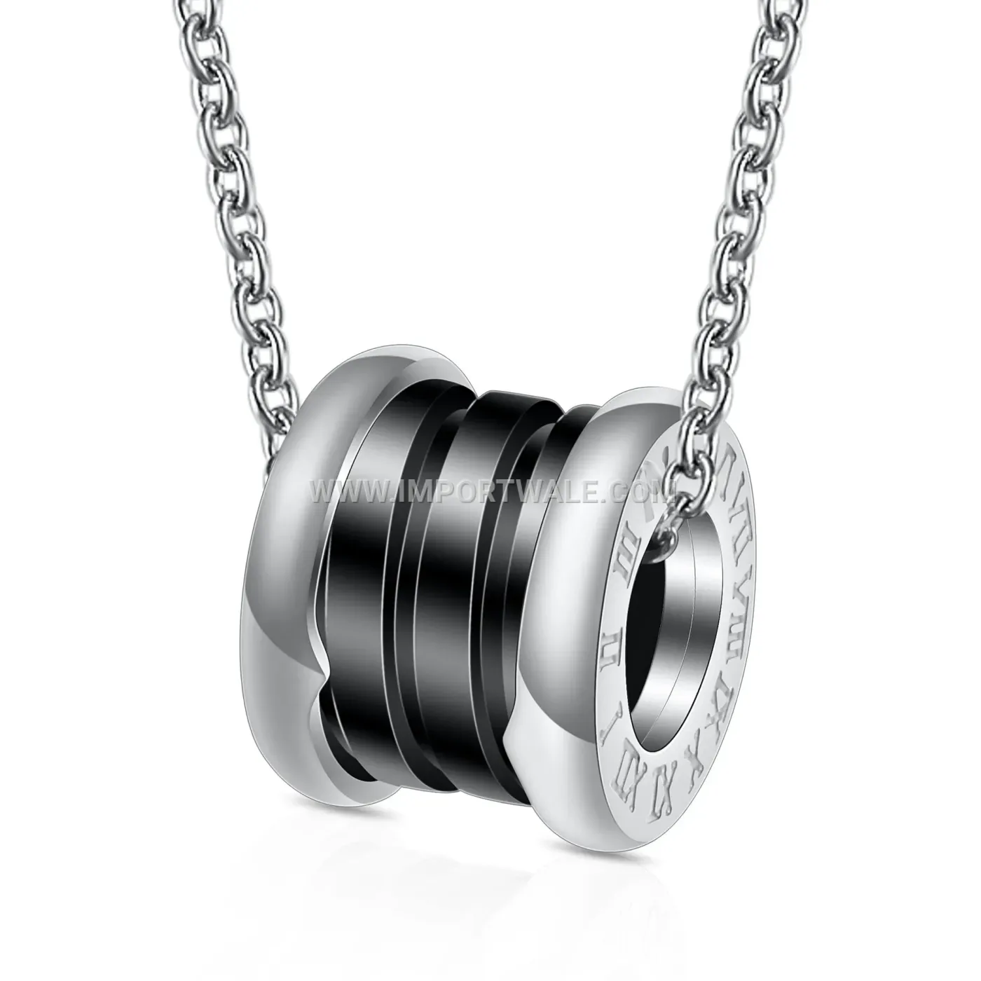 Roman Numeral Cutout Ceramic Stainless Steel Pendant Necklace