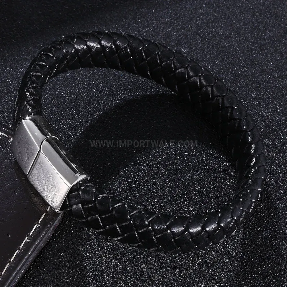 Premium Braided Leather Stainless Steel Magnetic Clasp Bracelet