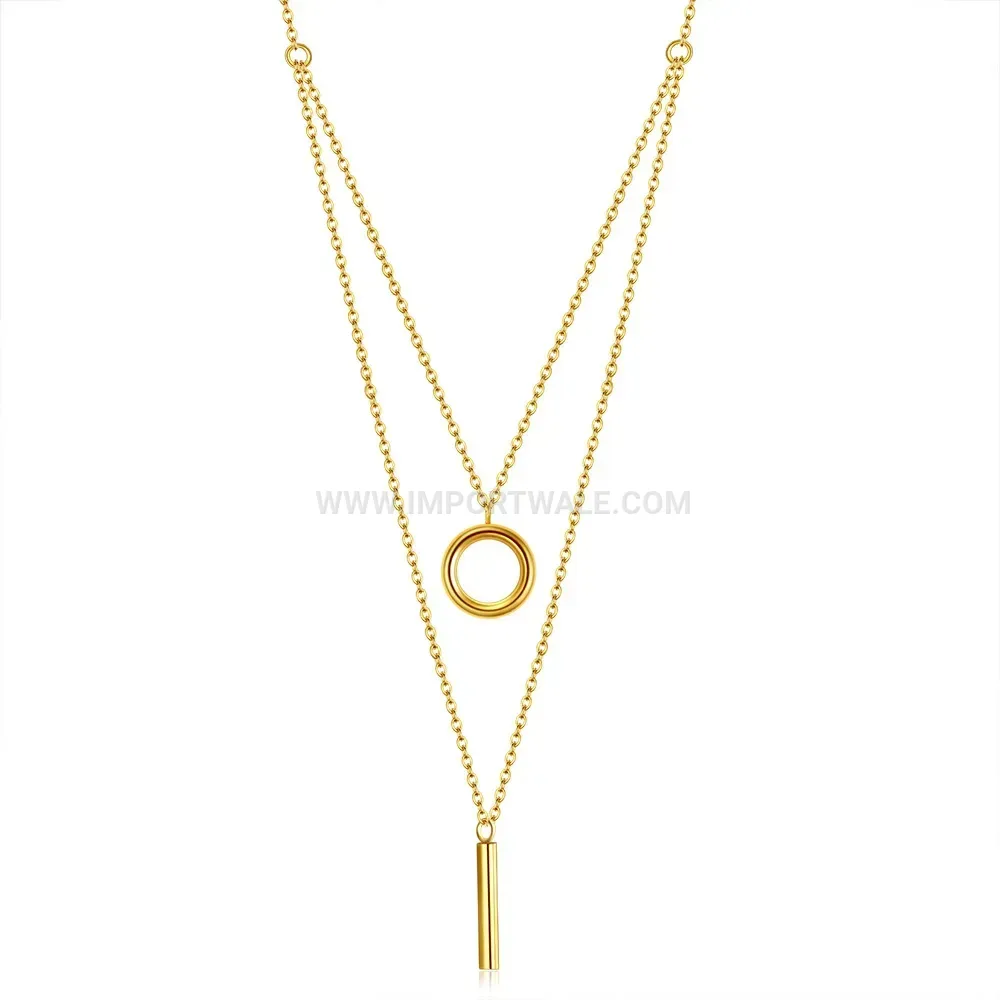 Double Layer Metal Ring Stainless Steel Bar Pendant Necklace