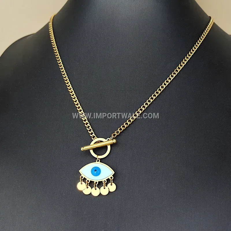 Mystic Evil Eye Shell Tassel Titanium Steel Choker Necklace
