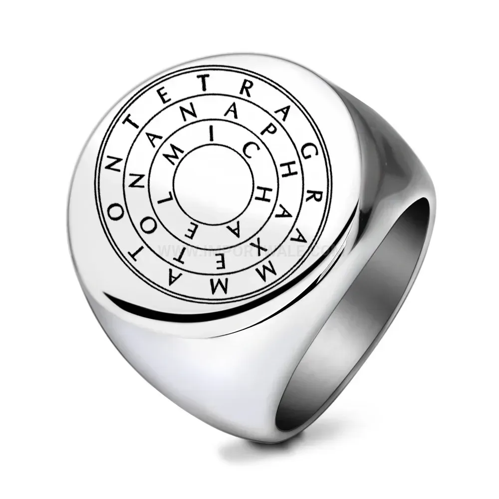 Trendy Engraved Stainless Steel Maze Pattern Round Ring