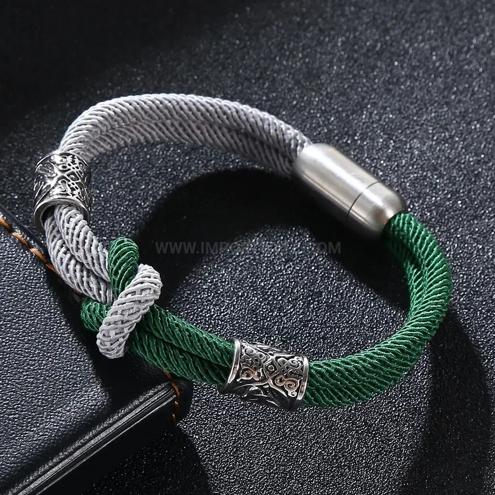 Two-Tone Braided Leather Stainless Steel Knot Bracelet