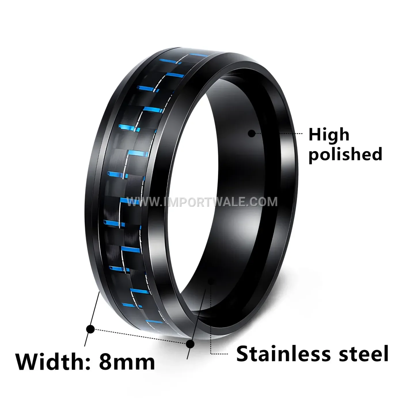 Carbon Fiber Inlaid Stainless Steel Men Ring