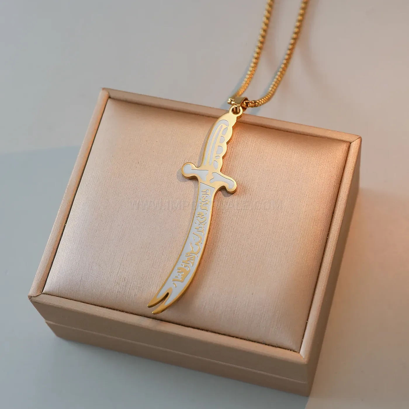 Elegant Plated Stainless Steel Calligraphy Zulfiqar Sword Pendant Necklace
