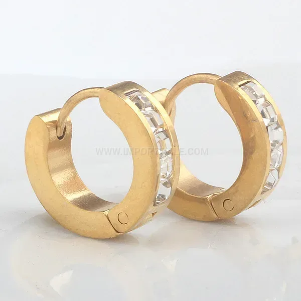 Classic Sleek Single Row Zircon Stainless Steel Huggie Earrings