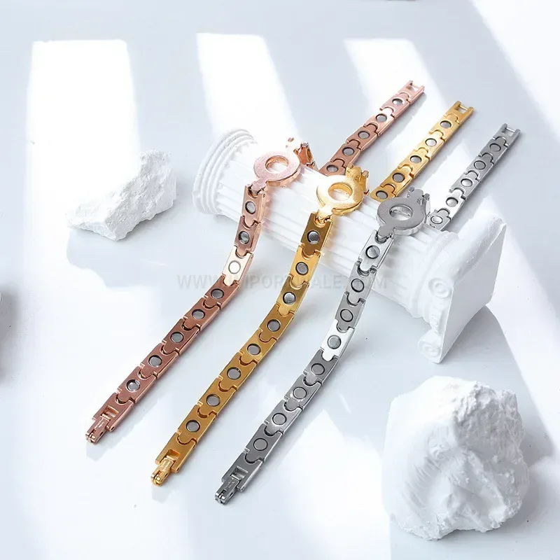 Fashion Zircon Crystal Safety Buckle Bio Magnetic Titanium Bracelet