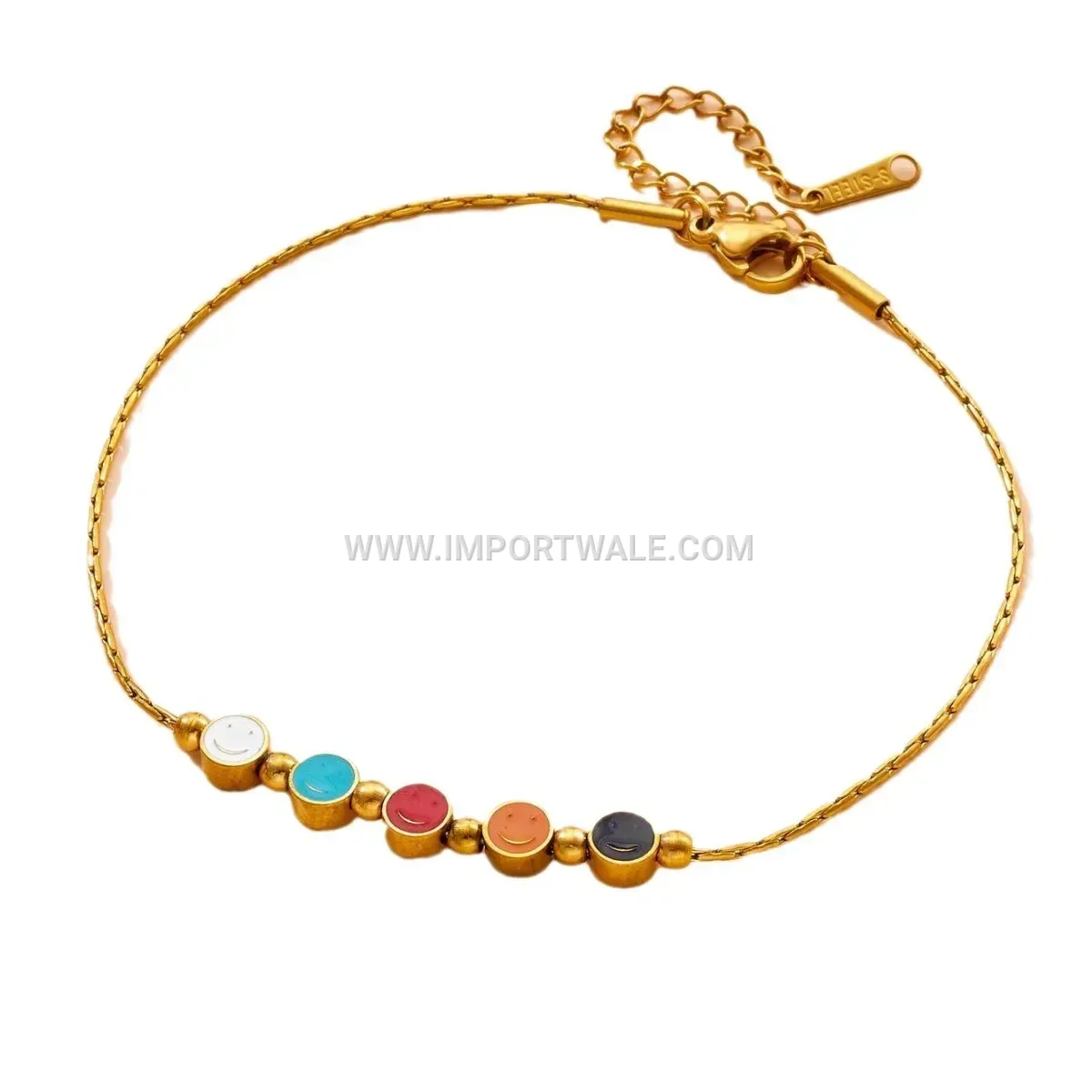 Multicolor Smiley Face Interlocking Ring Stainless Steel Anklet