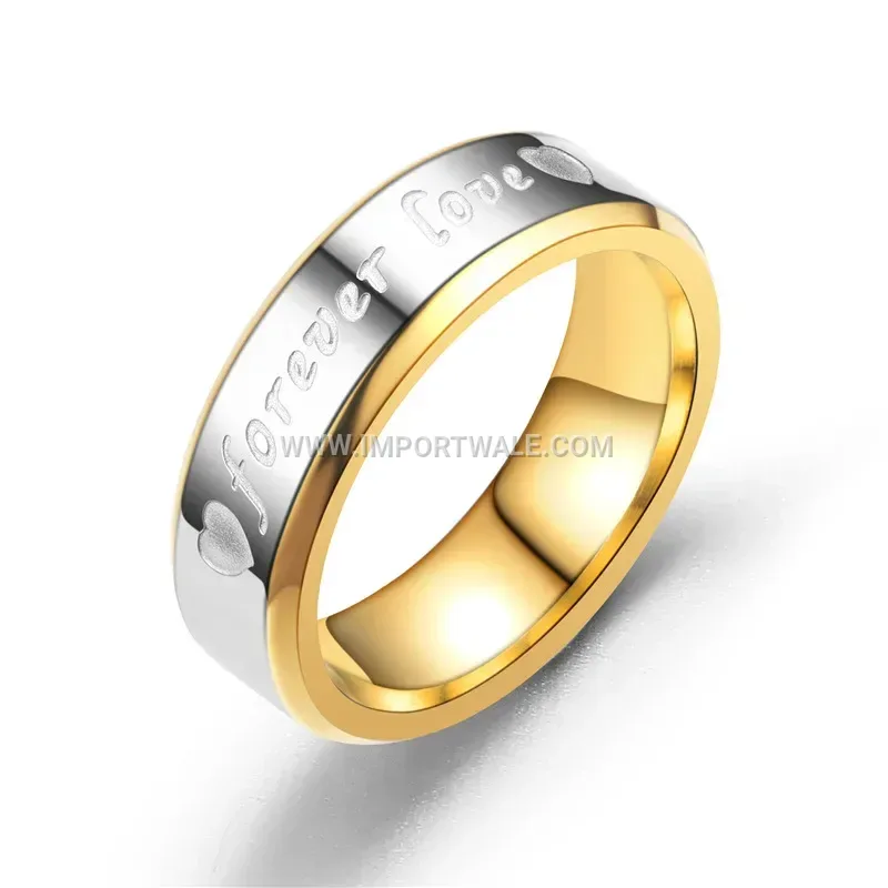 Beveled Two-Tone Forever Love Stainless Steel Couple Ring