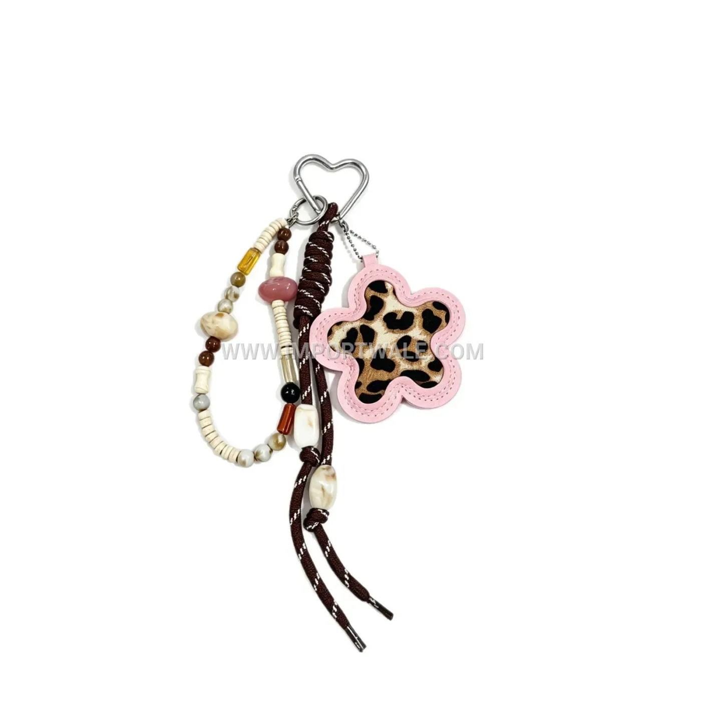 Leopard Print Leather Flower Bag Charm Keychain