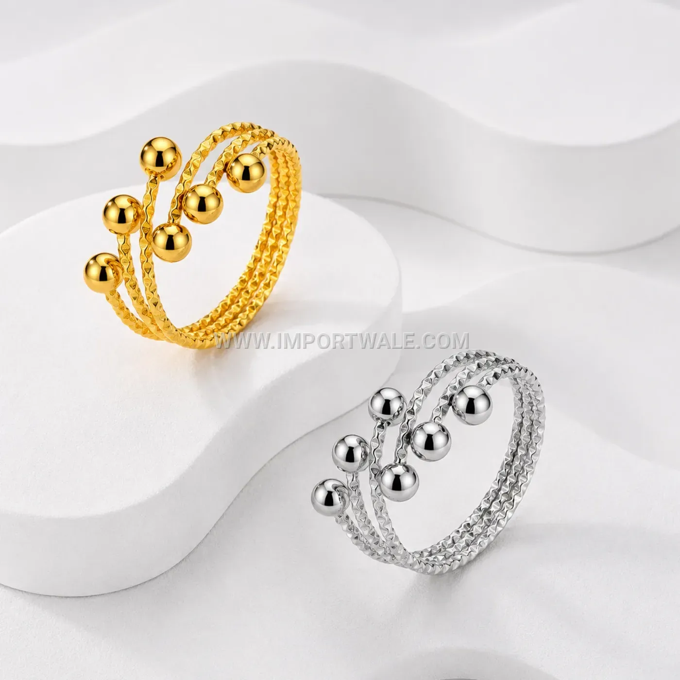 Embossed Bead Gold Plated Stainless Steel Adjustable Knuckle Ring
