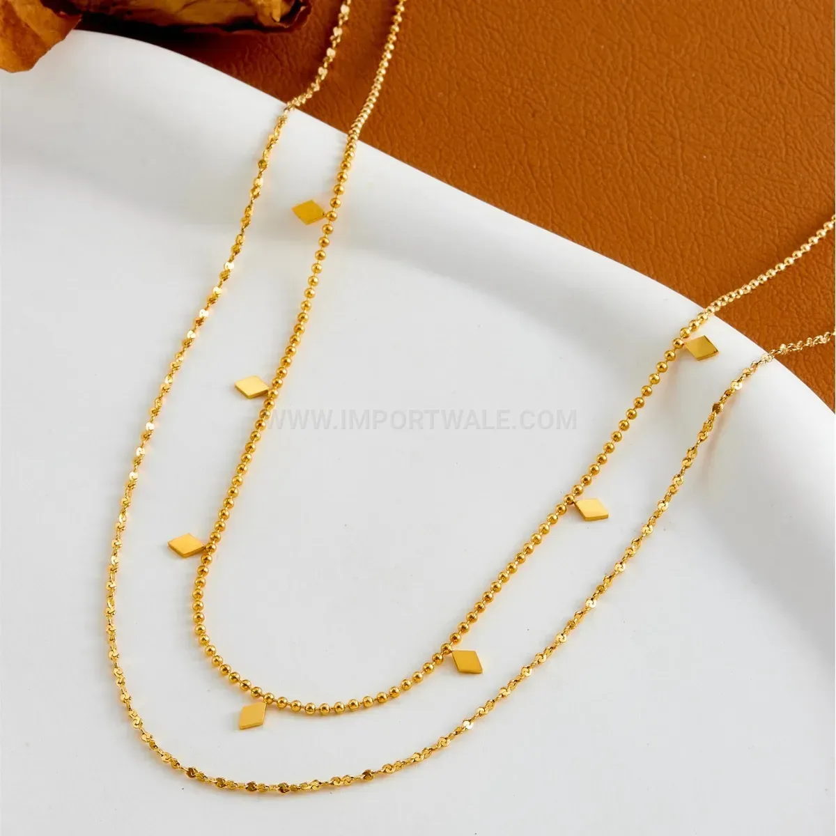 Designer Gold Layered Rhombus Pendant Necklace in Titanium Steel