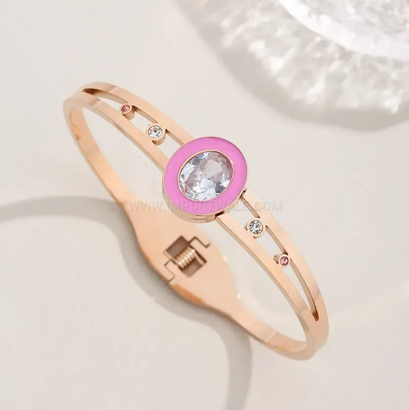 Fashion Roman Numeral Double Zircon Titanium Hinge Bangle