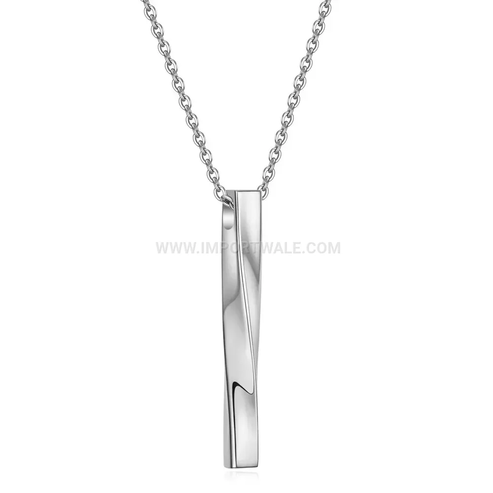 Stainless Steel Twisted Spiral Bar Pendant Necklace