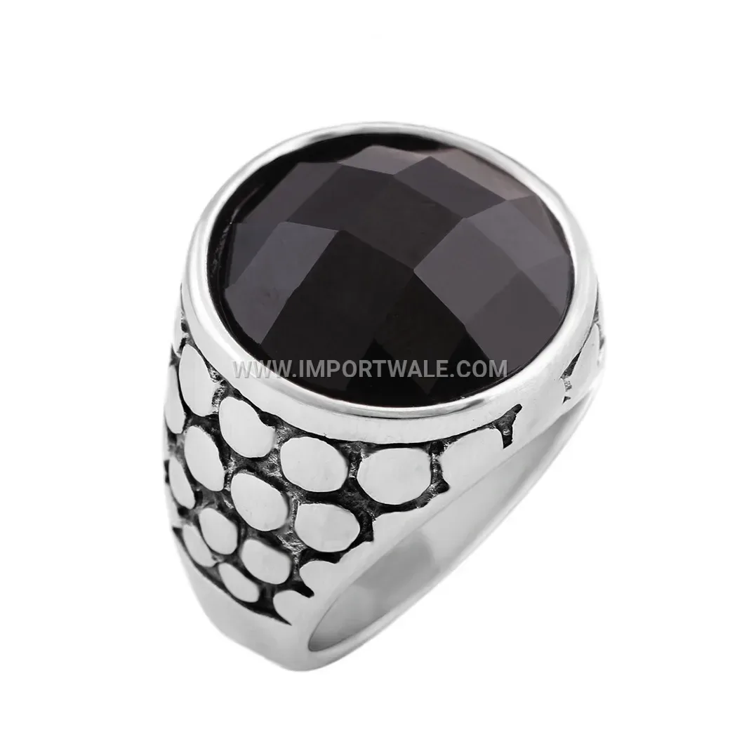 Vintage Stainless Steel Black Gemstone Palace Signet Ring