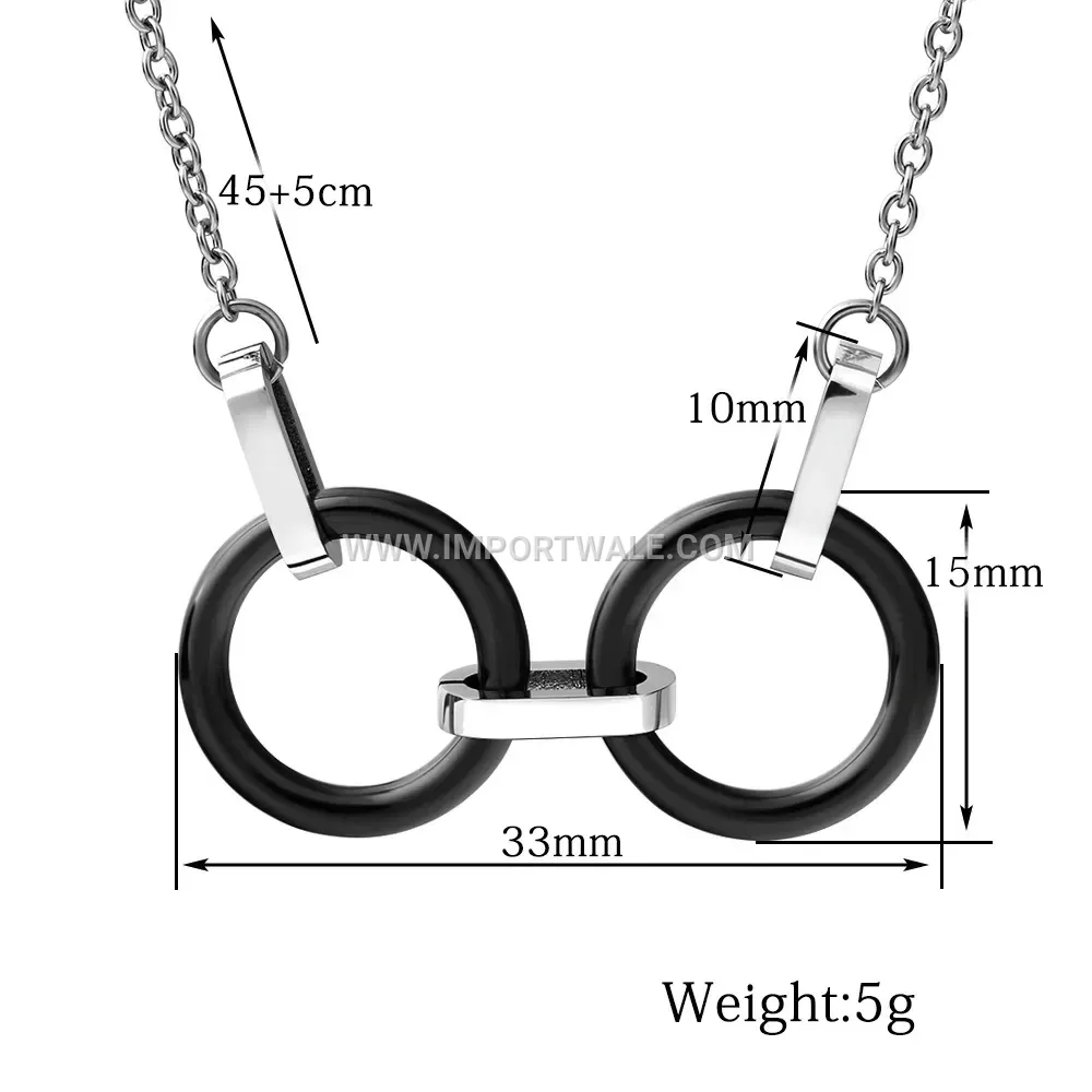 Dual Ring Ceramic and Stainless Steel Handcuff Charm Pendant Necklace