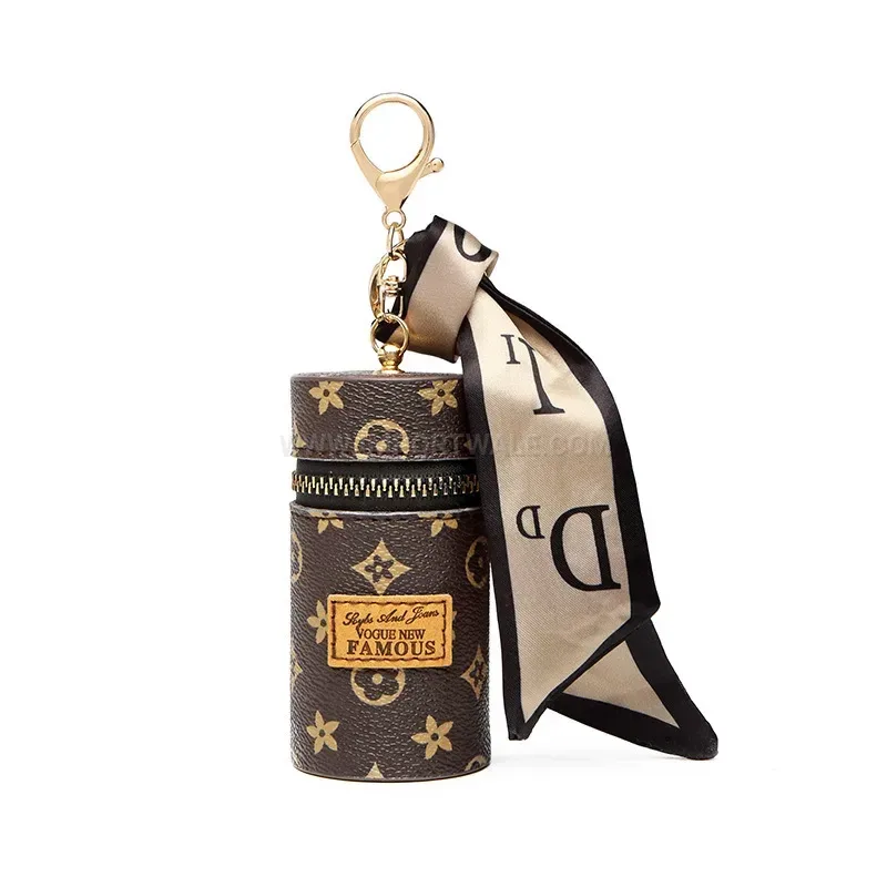 Stylish Retro Floral Printed PU Leather Mini Lipstick Charm Pouch