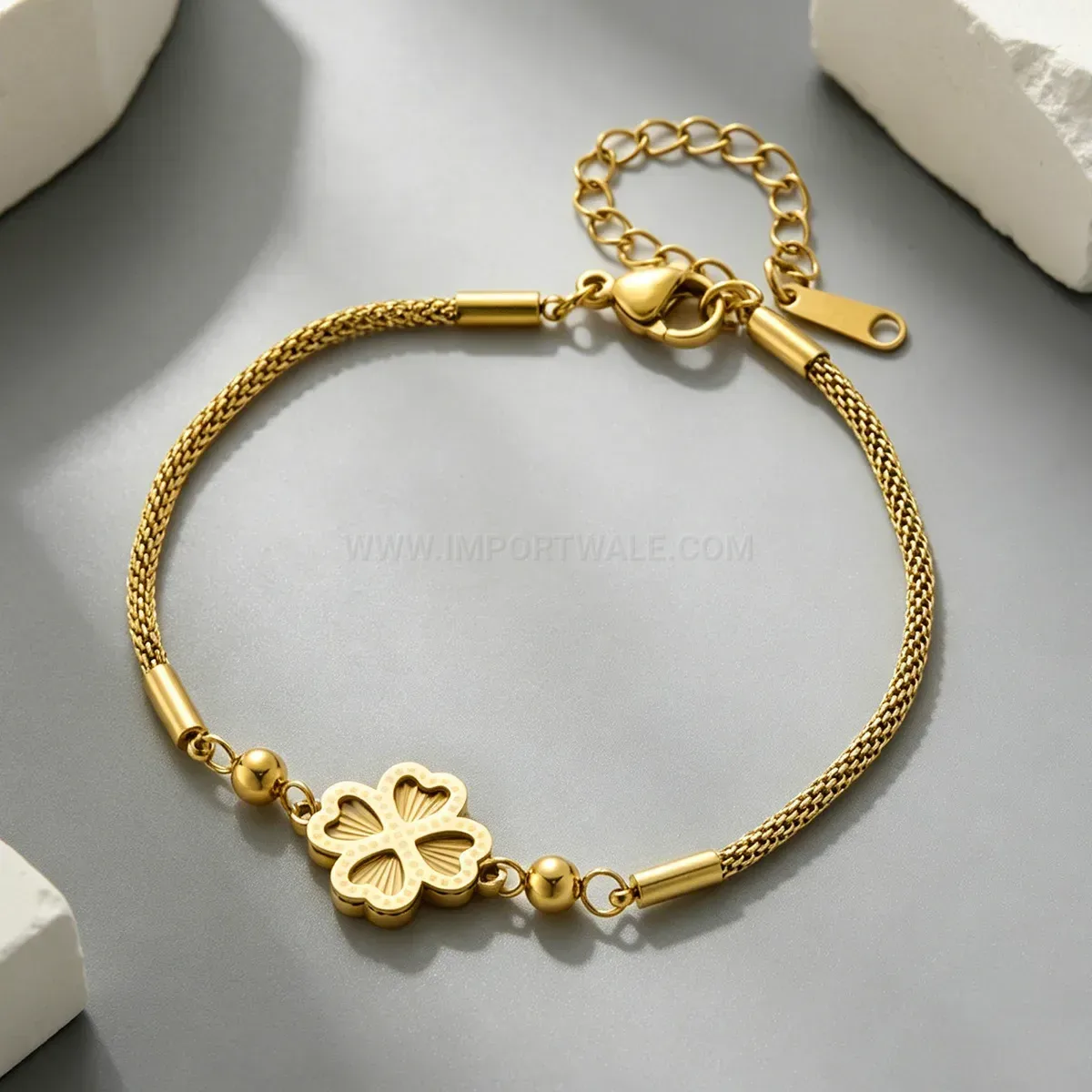 Gold Plated Stainless Steel Four Leaf Clover Chain Bracelet