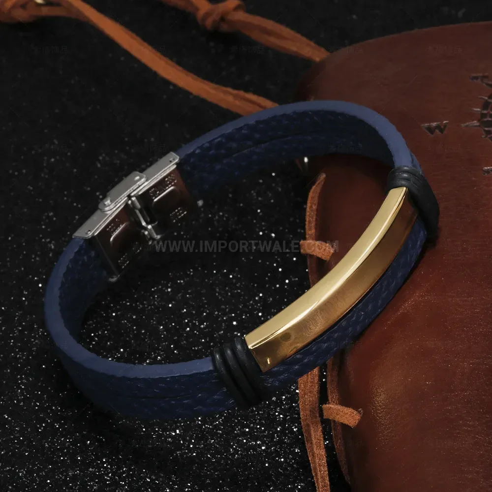 Trendy Braided Leather And Stainless Steel Tube Cuff Bracelet