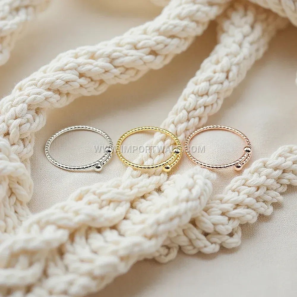 Twisted Bead Open Band Stainless Steel Ring