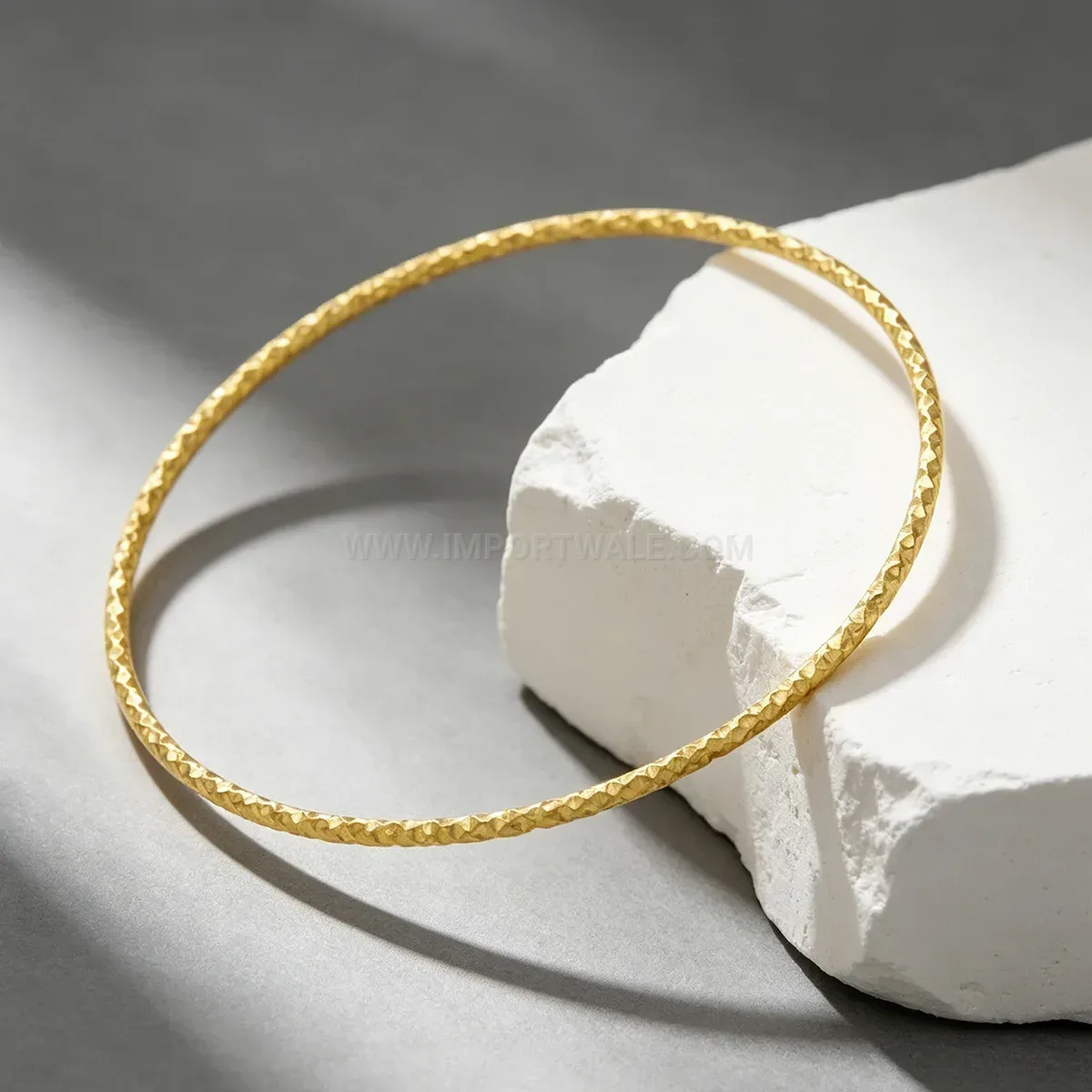 Bold Textured Narrow Rose Gold Stainless Steel Bangle Bracelet