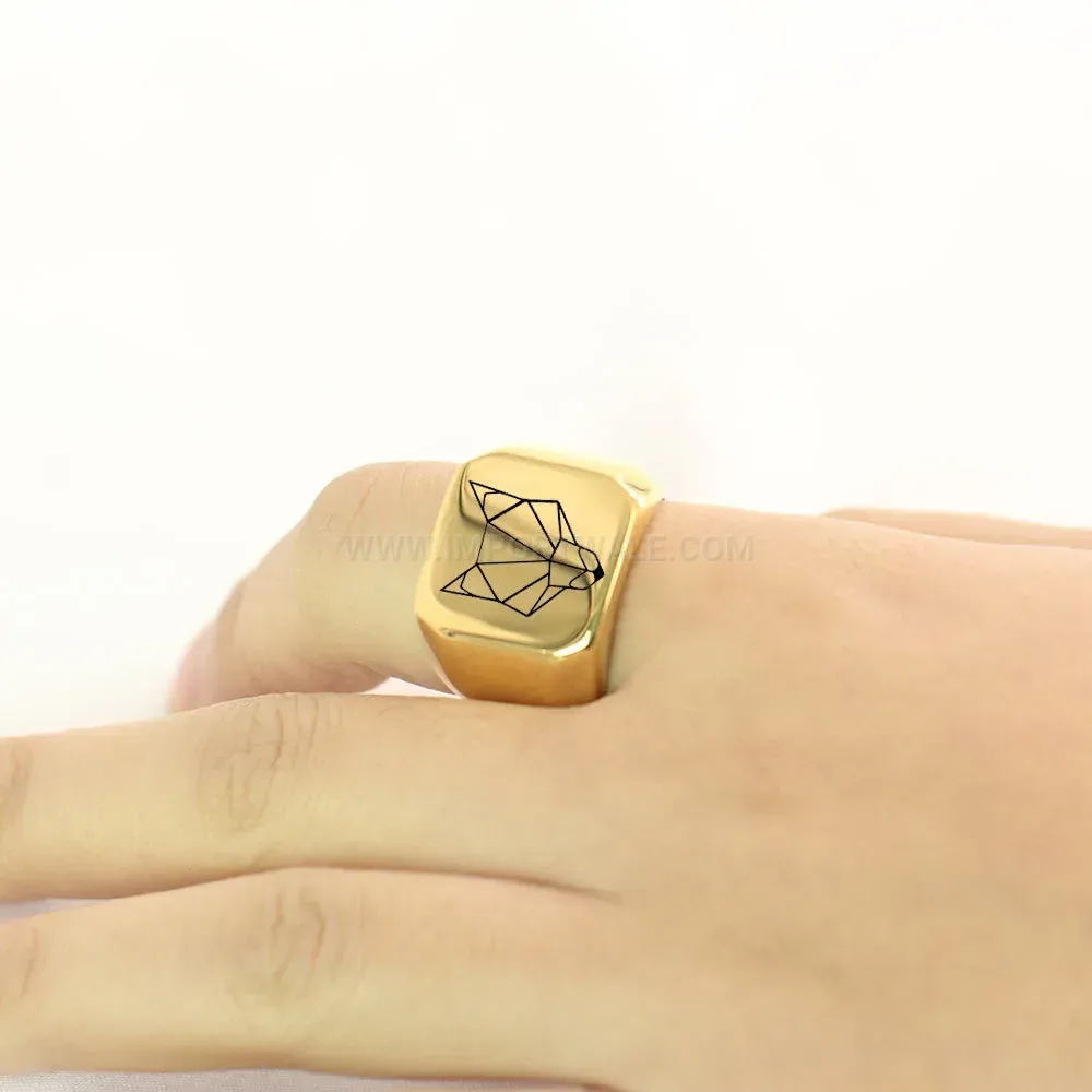 Chic Retro Square Stainless Steel Wolf Engraved Ring