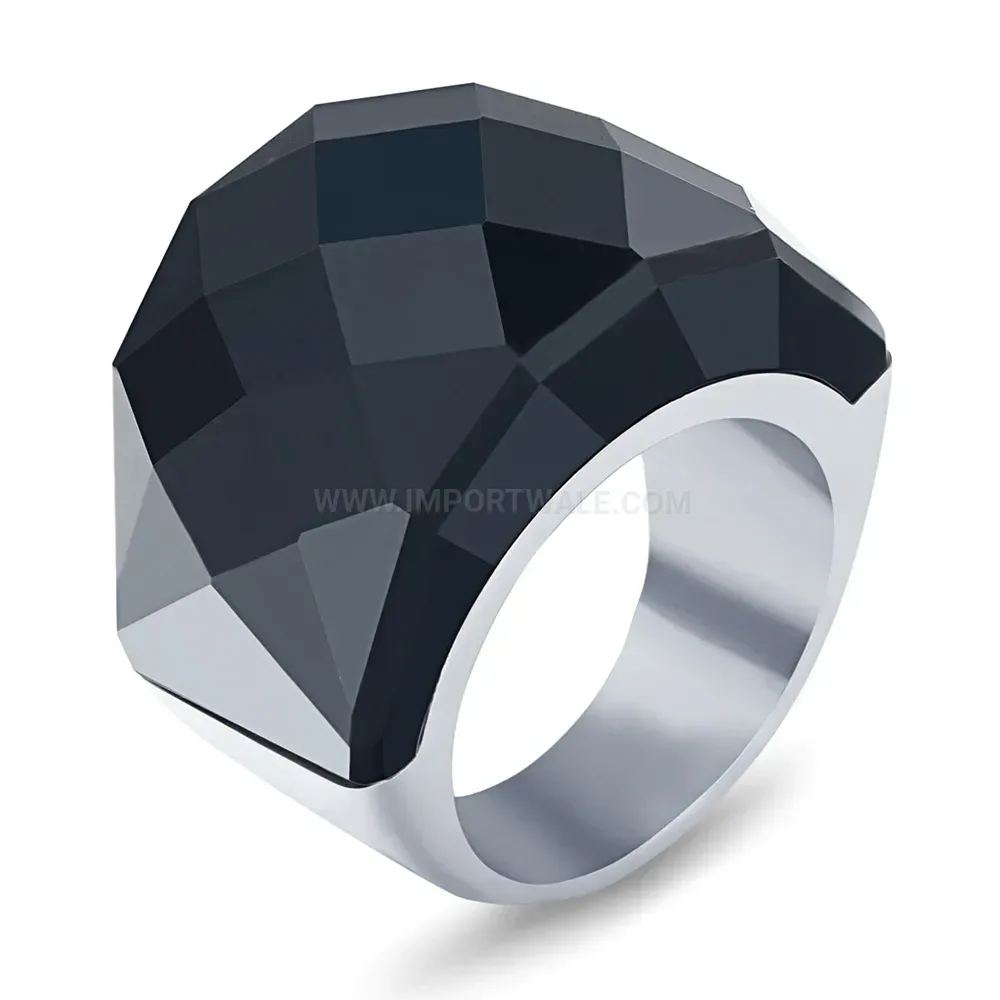 Modern Vintage Rhinestone Stainless Steel Statement Band Ring 17mm